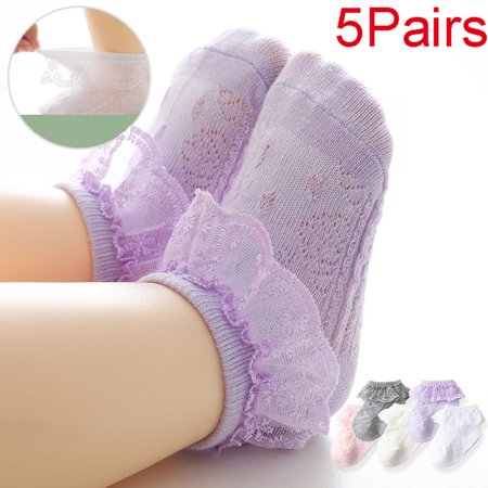 

Big Girls Lace Ruffled Comfy Ruffle Socks 5 Pairs L Multicolor