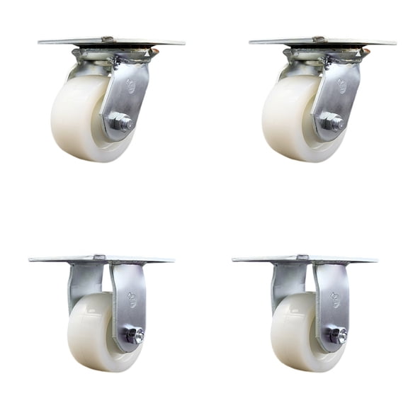 4 Inch Nylon Caster Set with Roller Bearings 2 Swivel 2 Rigid Service Caster