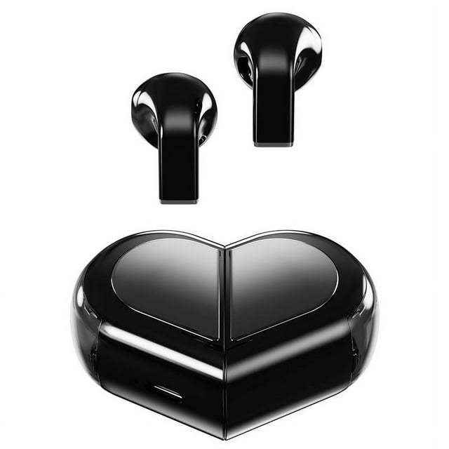 Auriculares Bluetooth Negro Corazón, Compatibles iOS/Android, Larga Batería para Fitness