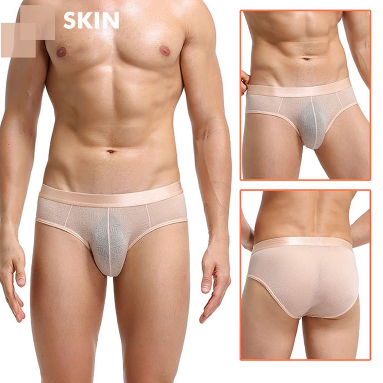 Fusipu Men Briefs Jacquard Stretchy Male Ice Silk See Through Panties for  Home 