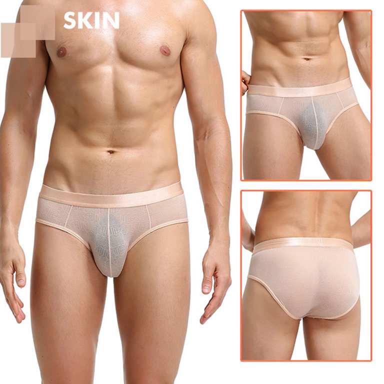 Fusipu Men Briefs Jacquard Stretchy Male Ice Silk See Through