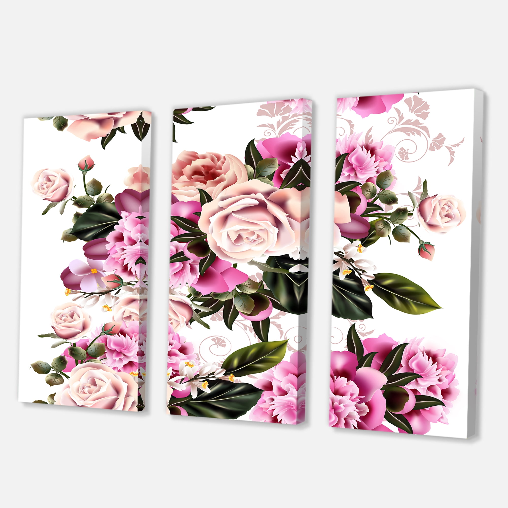 Designart ' Peony Vintage Flowers ' Traditional Canvas Wall Art Print