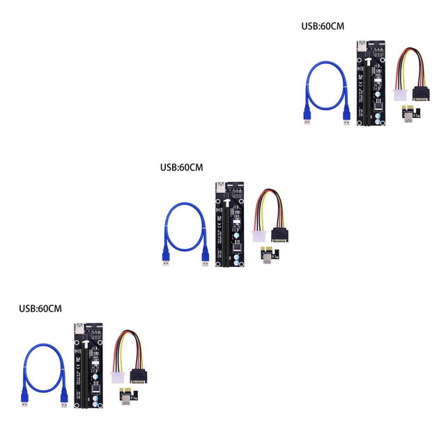 kurtrusly PCI-E Riser Board 1x to 16x Adapter Card PCI-E Graphic Card Riser Card with 4pin Power Socket PCI-E Riser Board for Mining Black 60CM 3Set