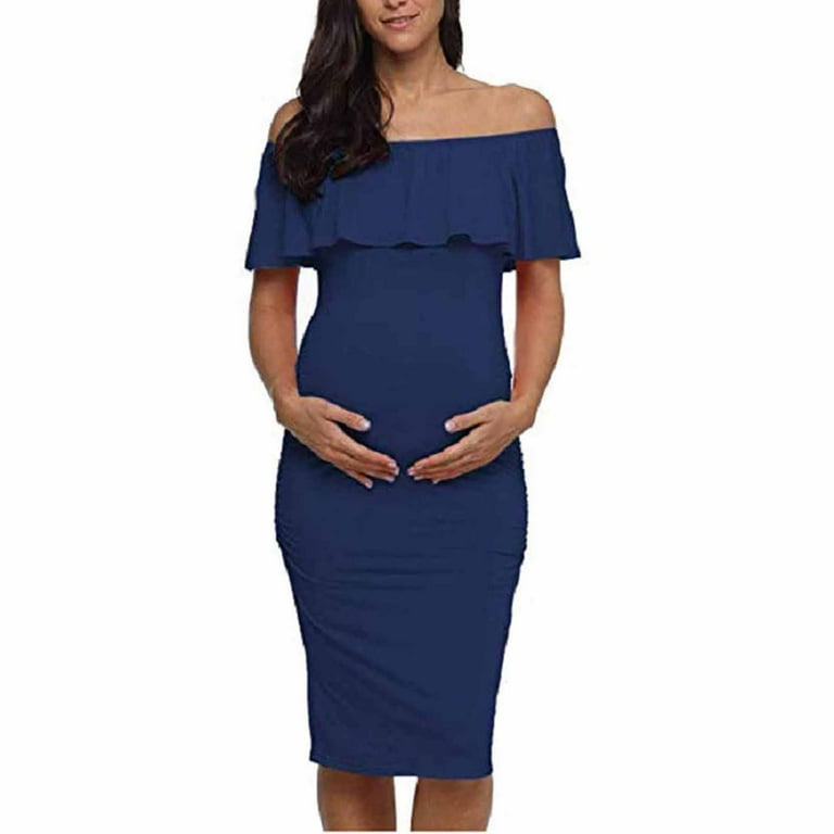 Taqqpue Ruffle Off Shoulder Fitted Maternity Dress,Solid Color Ruched Side  Bodycon Dress Formal Pregnancy Dress for Baby Shower Photography -  Walmart.com