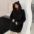 thumbnail image 5 of ZHaobin Women Hoodie Cozy Cat Ear Hoodie Stylish Women's Autumn Winter Pullover with Elastic Cuffs Mid-length Warmth Cartoon Cat Ear (black,L), 5 of 7