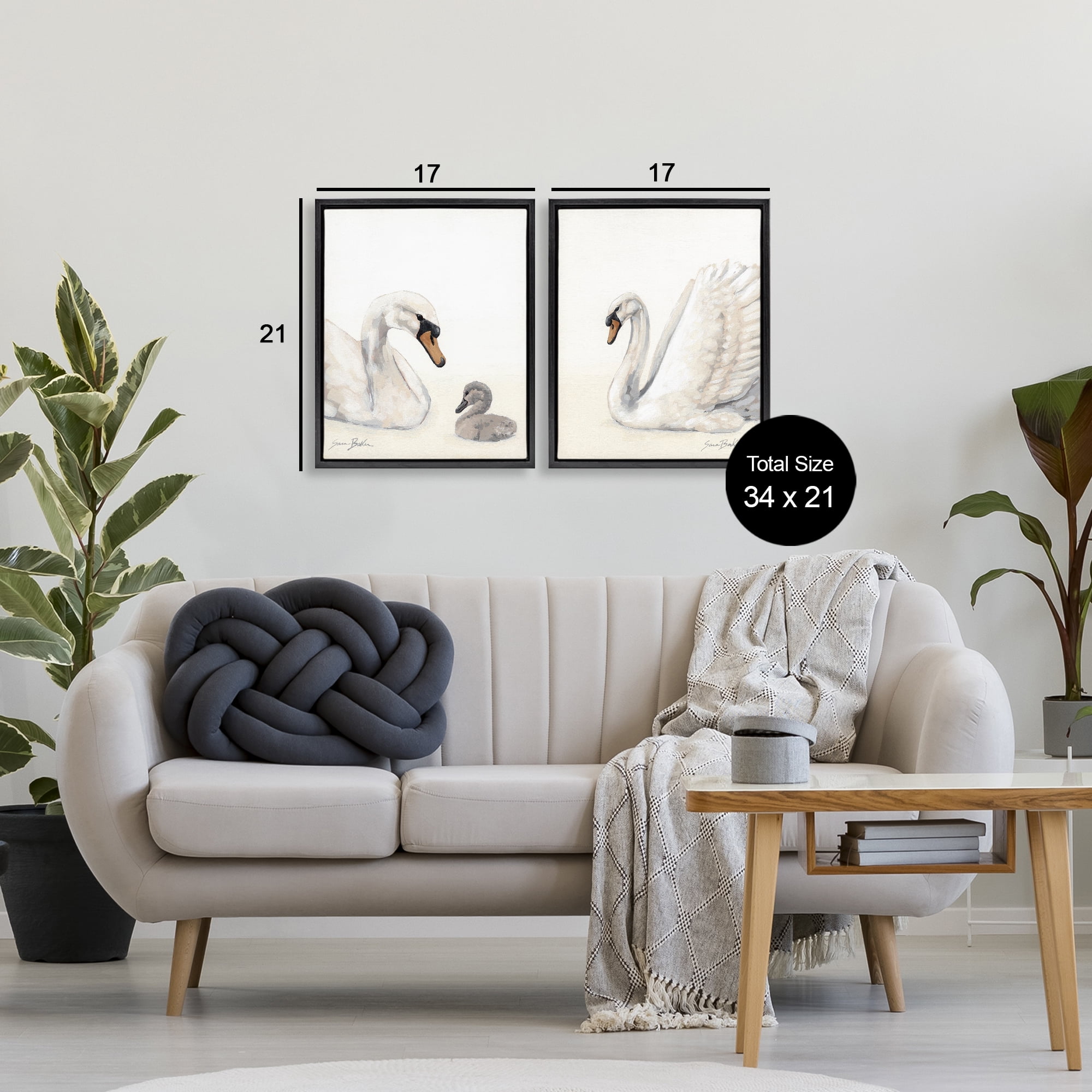 Stupell Industries Graceful Swan & Cygnet 2 Piece Black Framed Floater Canvas Set, design by Sara Baker