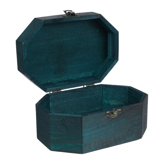 OUNONA Wood Vintage Storage Box With Octagonal Flip Lid Portable Handheld Organizer Decorative Chest Treasure Keepsake Jewelry Box