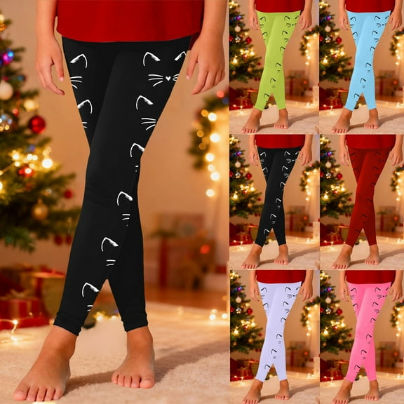 Letdown Girls Comfy Thick Cotton Tights Pants Toddler Leggings Fall Winter Warm Ankle Length Leggings with Christmas Print