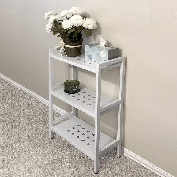 Asta 3-Tier Free Standing Rectangular Bathroom Utility Storage Shelf Rack, Powder-Coated Metal Storage Shelf Stand, 22 inch W x 11 inchd x 35 inch H, Light Sage
