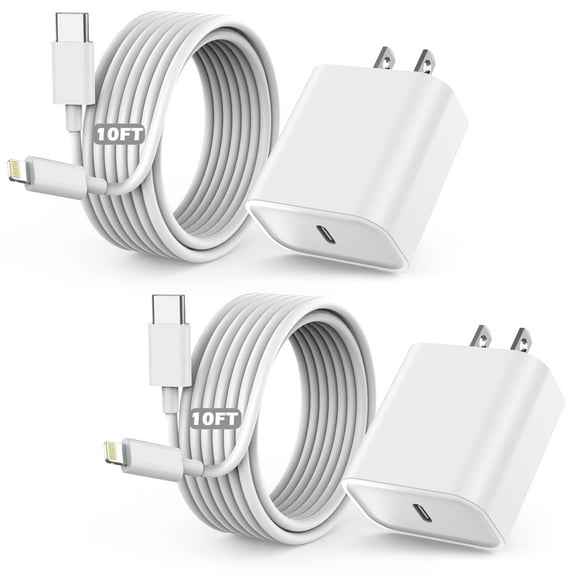 Cargador TrimDish Fast de 20 W, paquete de 2 unidades con conector USB-C a Lightning de 3 m