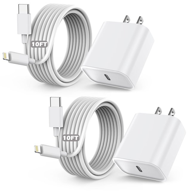 Cargador TrimDish Fast de 20 W, paquete de 2 unidades con conector USB-C a Lightning de 3 m