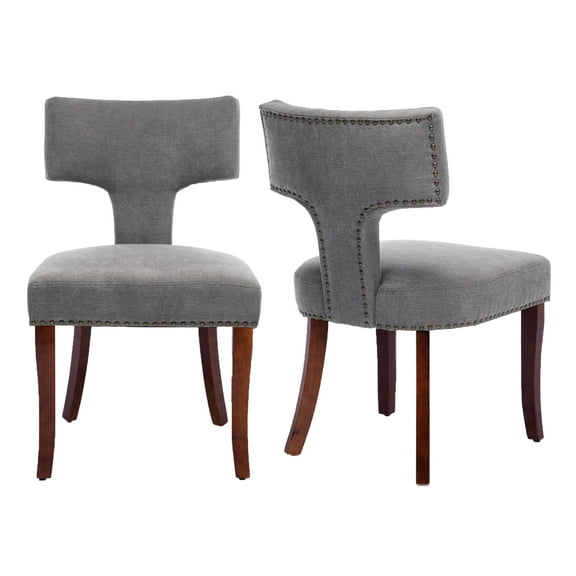 HomePerch Set of 2 Mid-Century Modern Dining Chairs with Curved Back, Upholstered Linen Fabric, Armless Side Chairs with Wood Legs for Kitchen, Dining Room or Farmhouse Decor