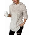 thumbnail image 2 of Women'S Solid Color Long Sleeve Hooded Jacquard Sweatshirt Jacket Slim Fit Drawstring Plush Sweatshirt Apricot S, 2 of 9