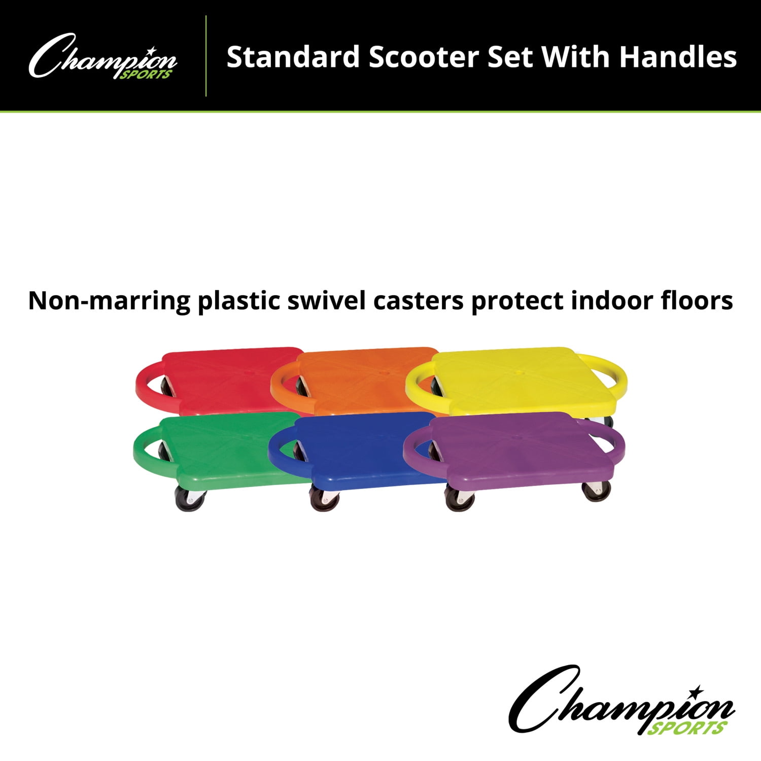 Champion Sports Scooter Board with Handles, Set of 6 - Multi