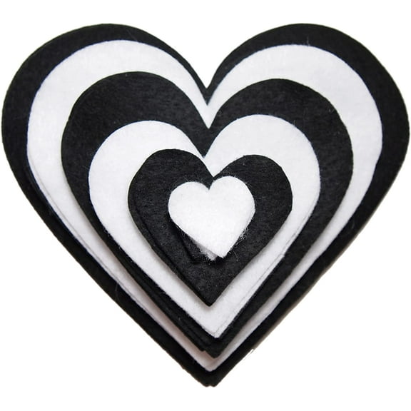 Playfully Ever After 1 to 6 inch Multi-Size Color Pack 24pc Felt Hearts (Black/White)