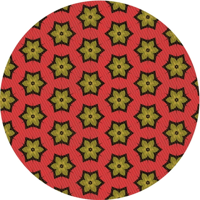 Ahgly Tapis Rond Lavable en Machine Intérieur Transitionnel Rouge, 8 Pieds Rond