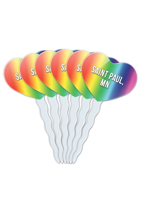 Saint Paul MN Heart Love Cupcake Picks Toppers - Set of 6