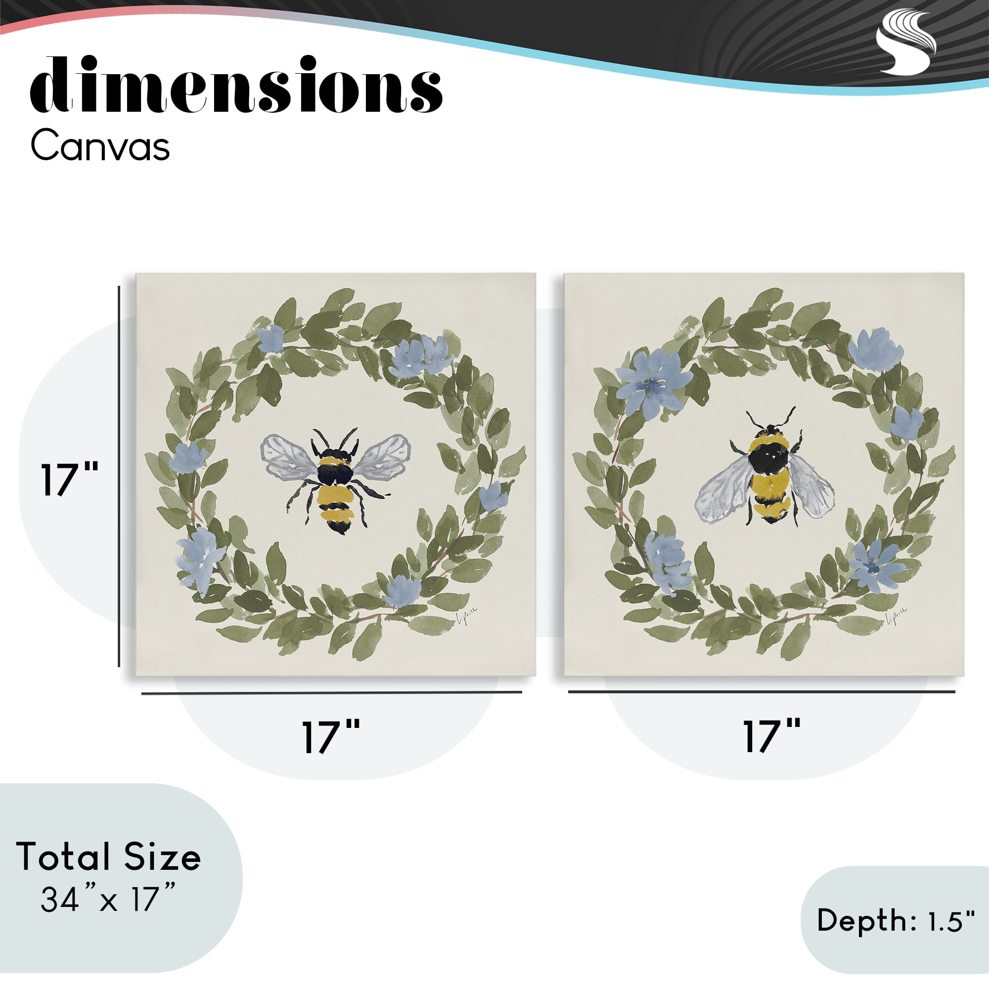 Stupell Industries Bee Floral Celebrations 2 Piece Canvas Wall Art Set, design by Lucille Price