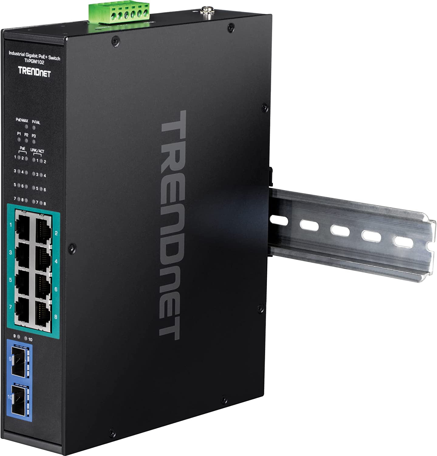 TRENDnet  TI-PGM102, 10-Port Industrial Gigabit PoE+ DIN-Rail Switch 
-20° – 65°C (-4° – 149°F)