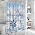 thumbnail image 6 of Nautical Sailboat Bathroom Shower Curtains with 12 Hooks Waterproof Shower Curtain for Stalls and Bathtubs Blue Grey Watercolor Coastal Waves Cloud Decorative Bathroom Privacy Curtain 72x84 Inches, 6 of 9