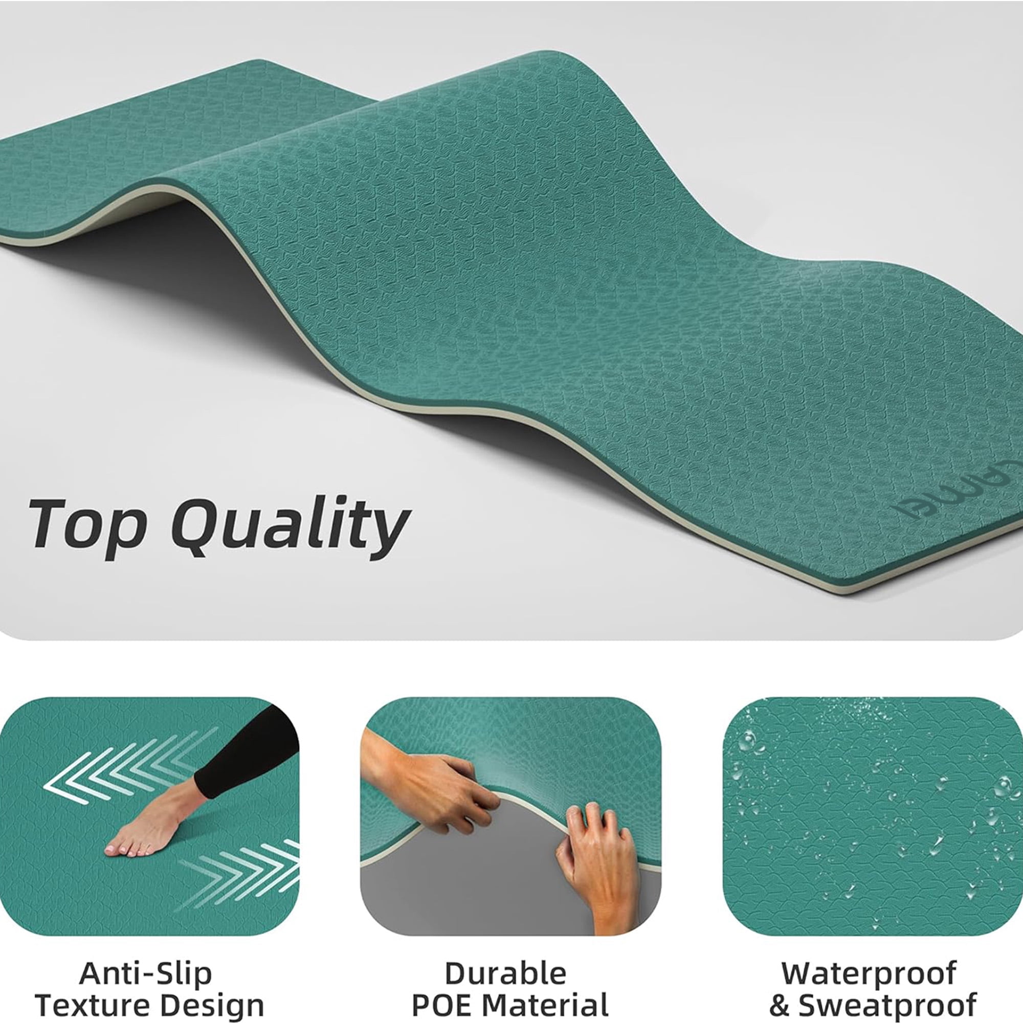 LAMEI Yoga Mat Thick 10mm, 31.5" Extra Wide for Men and Women, Non-Slip TPE Exercise Matt, Two Tone Fitness Mats with Straps for Carrying(Green+Beige)