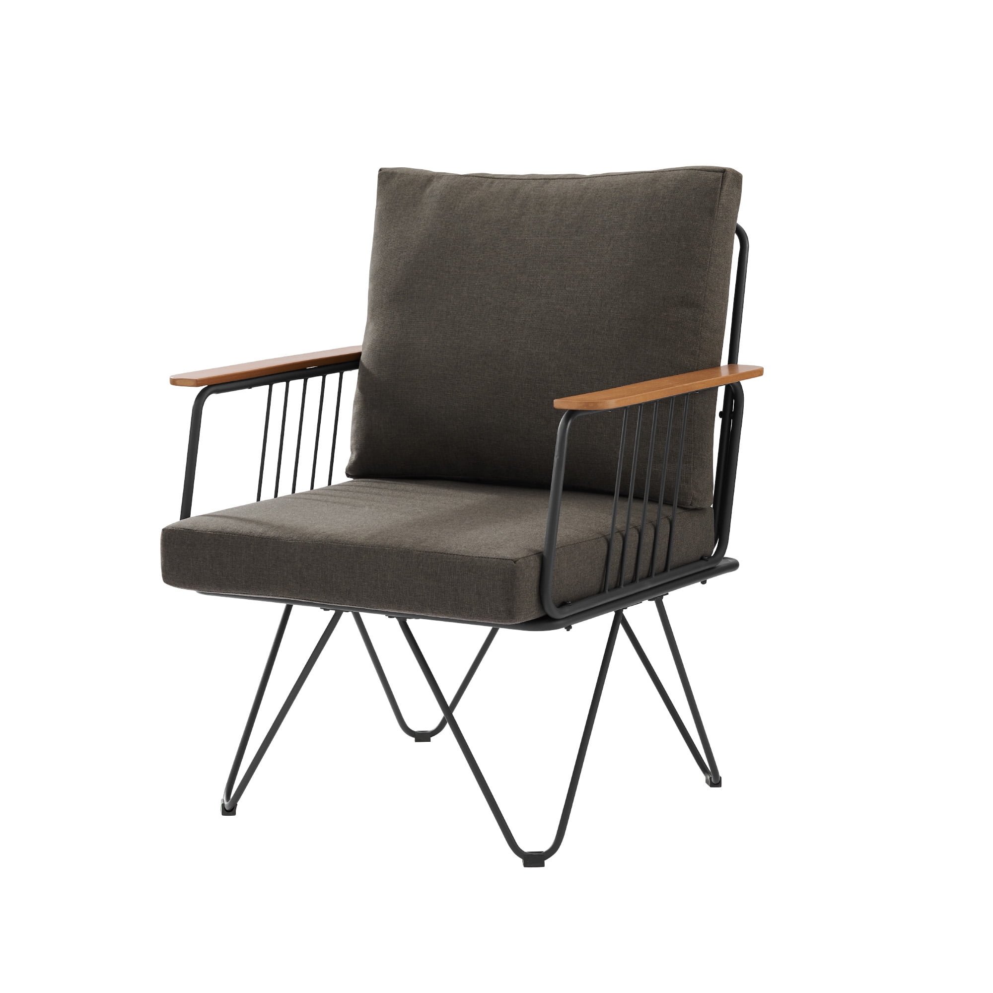 Manor Park Modern Hairpin Leg Metal and Wood Patio Chair, Clove Brown