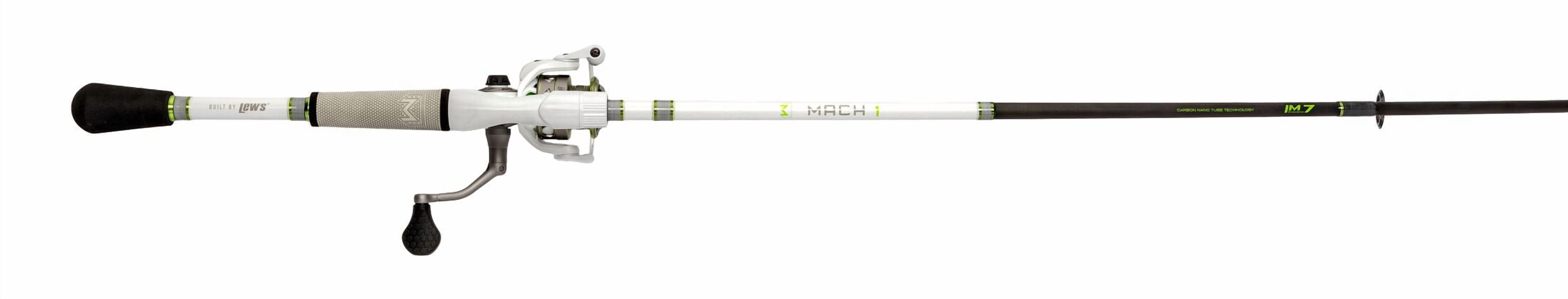 Lew’s MACH 1 Spinning Reel and Fishing Rod Combo, 6-Foot 9-Inch, 1-Piece IM7 Graphite Rod, Medium-Light Power, Fast Action, Size 200 Reel, 9+1 Bearings, 6.2:1 Gear Ratio, White/Black/Gray/Green