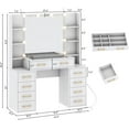 thumbnail image 4 of White Vanity Desk with Mirror & LED Lights, Glass Top Vanity Desk with Charging Station & Compartment Storage Drawers, 43" Large Makeup Vanity Table with 9 Drawers & 6 Shelves, 4 of 8