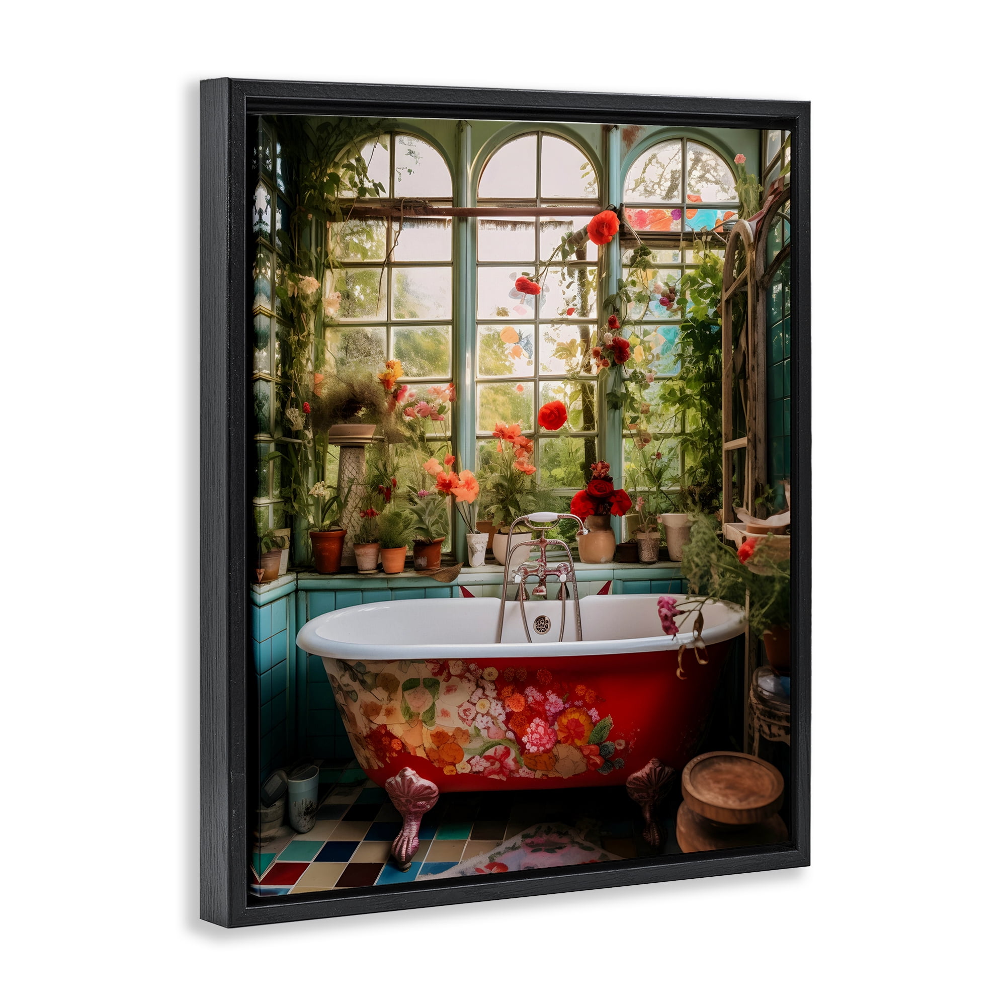 Floral Sunroom Tub Black Framed Floater Canvas Wall Art, design by Lettered and Lined