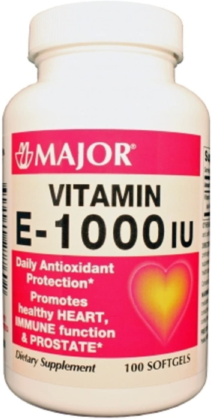 Major Vitamin E Capsules, 1000 IU, Yellow, 100 Count