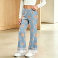 thumbnail image 6 of Auroural Girls Flare Pants Pants Bell Bottom Denim Pant Kids Girls Cute Flower Lace Print Soft Elasticity Casual Flared Trousers Pants, 6 of 8