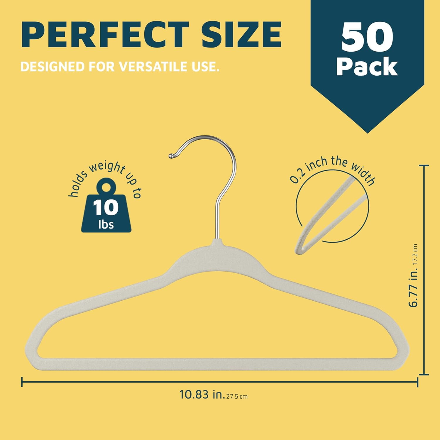 Lifemaster Velvet Kids Hangers, 50-Pack Non-Slip Baby & Toddler Clothes Hangers, Slim Space-Saving with Swivel Hook, Ivory