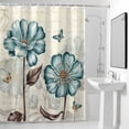 thumbnail image 2 of Blue Flowers Shower Curtain, Vintage Country Spring Teal Tulip Floral Butterfly Beige Waterproof Shower Curtain Set with 12 Hooks Lightweight Bath Curtains Fabric Bathroom Decor 60x72 Inches, 2 of 9