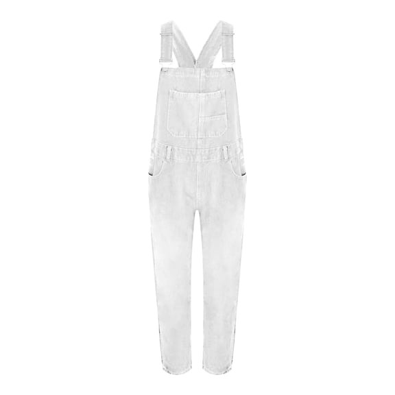 JFGHDG Overalls Women Loose Fit Denim Bib Baggy Overall Jumpsuit Straight Leg Stretchy Jean Pants Fashion White M