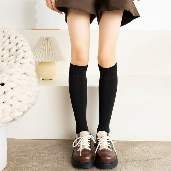 suxuMhao Thickened Thermal Calf Socks, 2 Pairs Solid Color Calf Socks, Black Cotton Socks, One Size Fits Most Long Socks, Comfortable Tall Socks for Daily Wear, Warm Calf High Socks