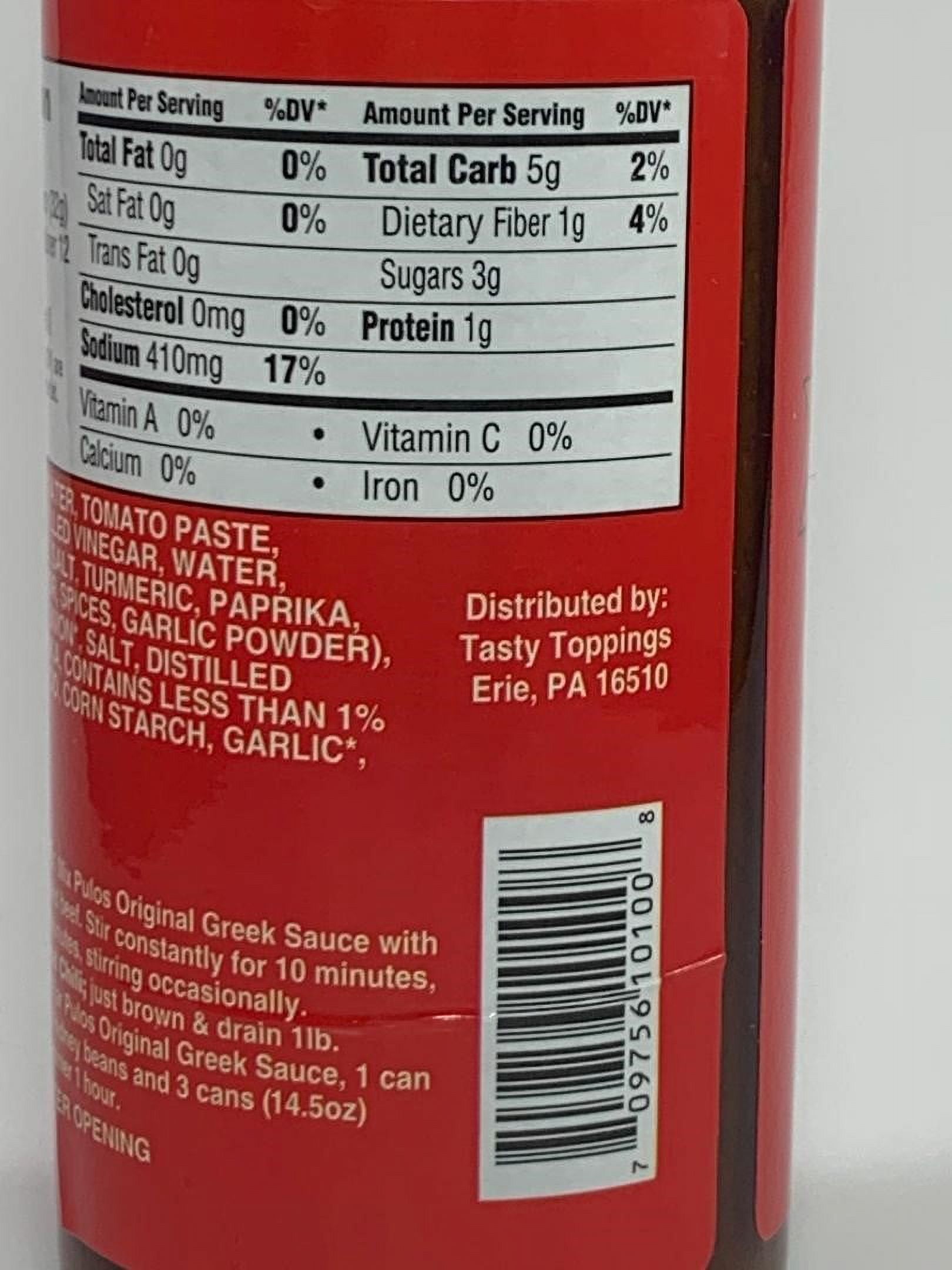 Pulos Original Sauce Greek Chili Hot Dog Sauce, 12 fl. oz Bottle, Brand= Pulos