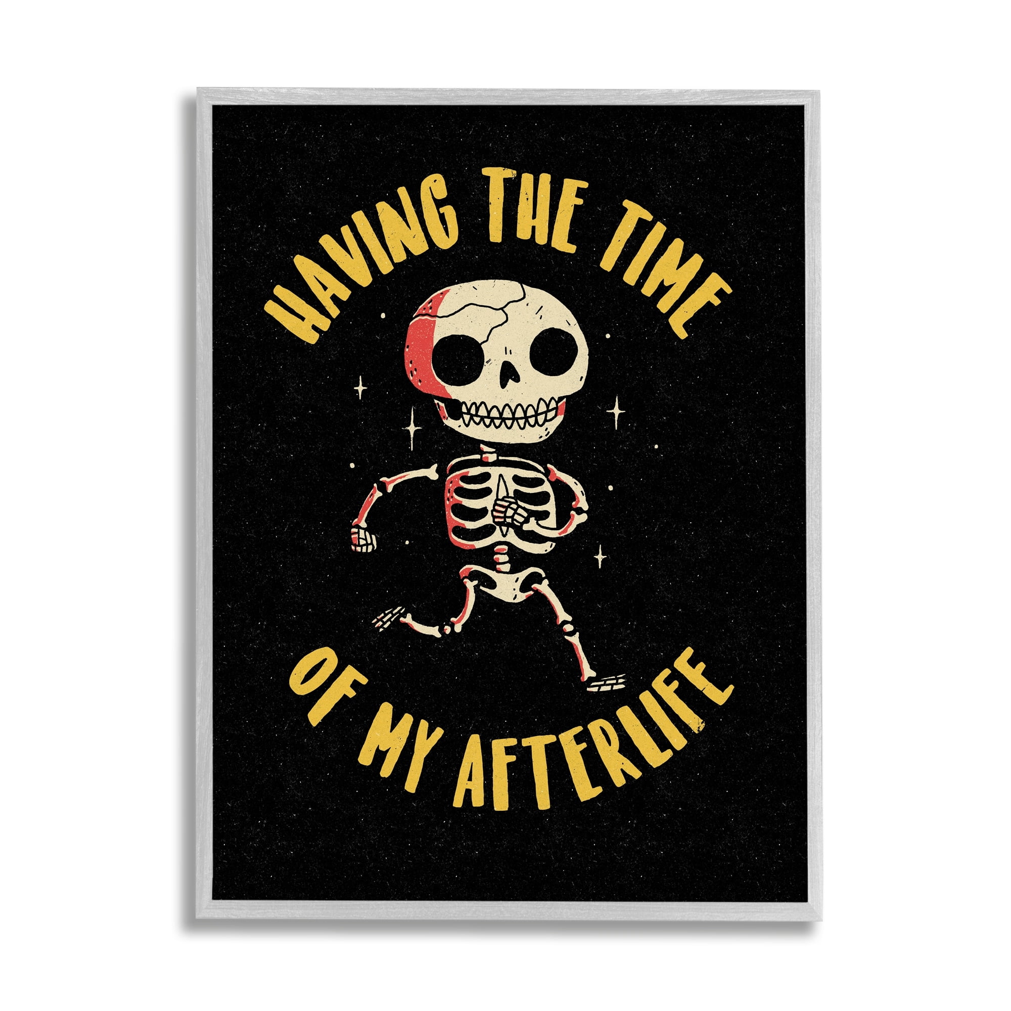 Stupell Industries Time Of My Afterlife Witty Skeleton Smiling Sparkles Framed Wall Art, 11 x 14, Design by Michael Buxton