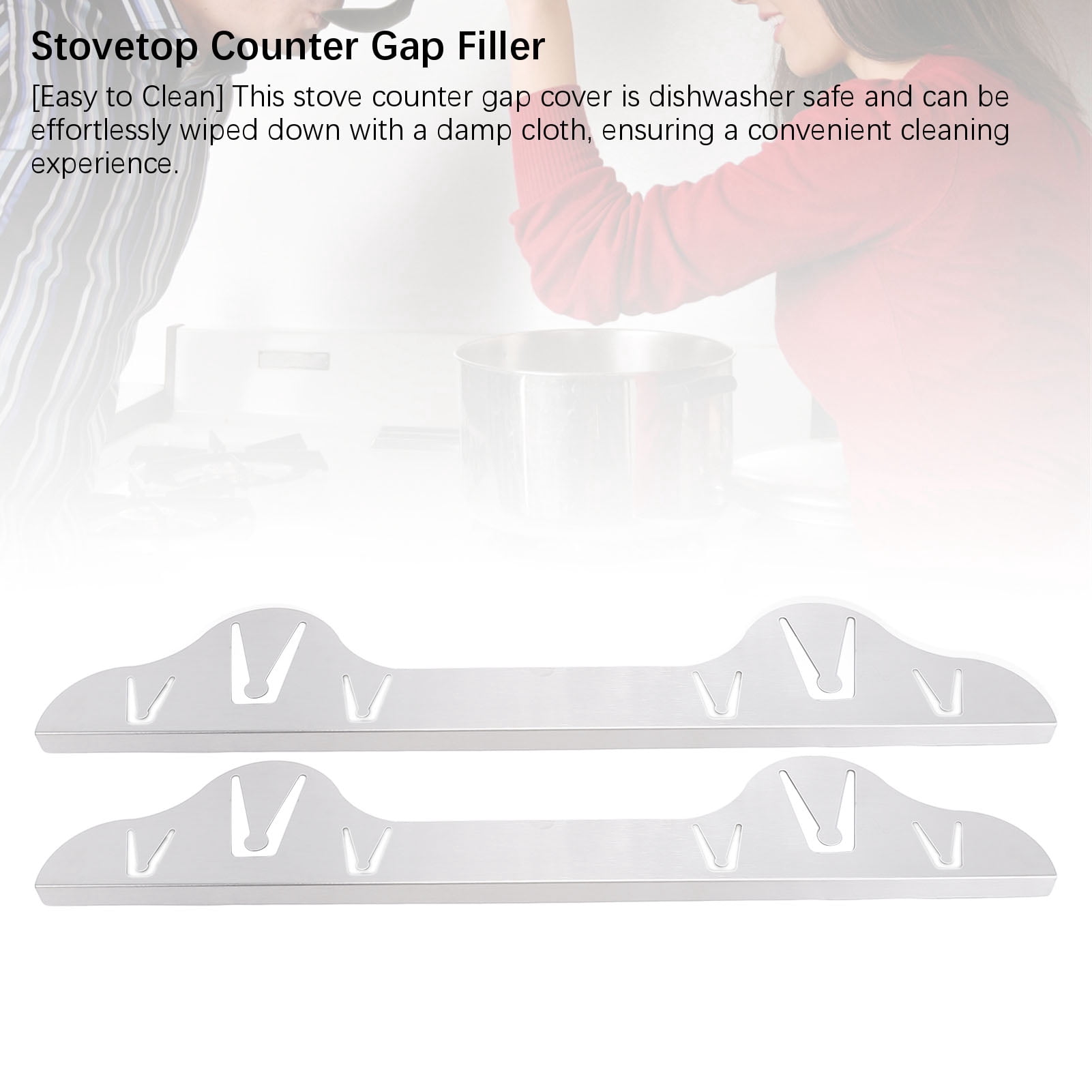 Rupoun 2 Pcs Premium Stainless Steel Stove Gap Cover 23.43 x 3.94 inches / 59.5 x 10 cm Silver Counter Gap Filler for Kitchen Range and Stovetop Heat Resistant Gap Guard