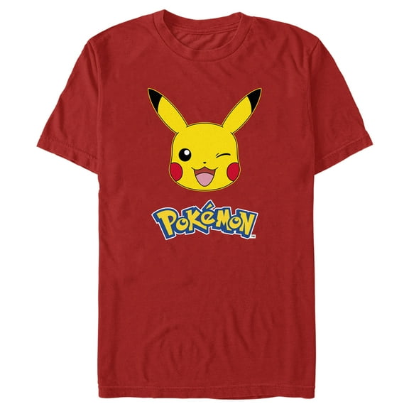 Men's Pokemon Logo Pikachu Wink Graphic Tee Red 2X Large