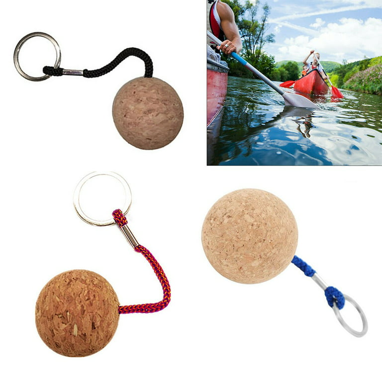 QIFEI 2Pcs 35mm Floating Cork Ball Keyring Float Keychain for