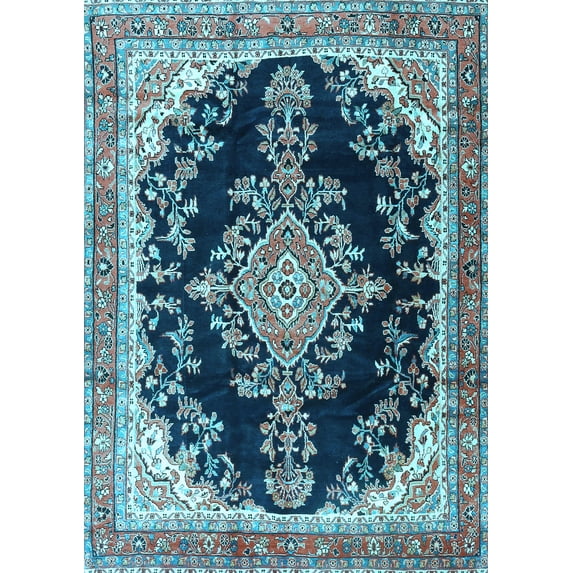 Ahgly Company Indoor Rectangle Medallion Light Blue Traditional Area Rugs, 2' x 3'