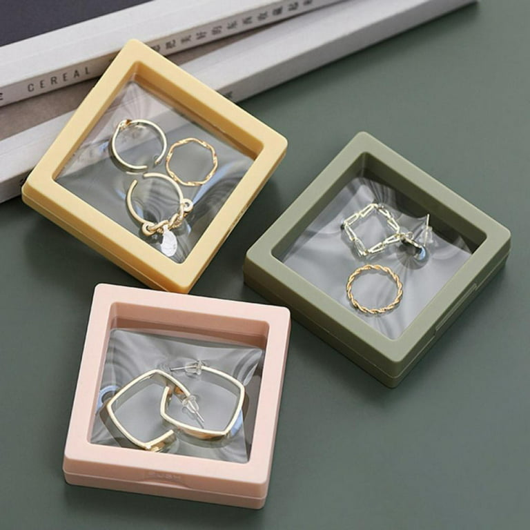3d Floating Frame Holder Stand Box Clear Jewelry Ring Earrings