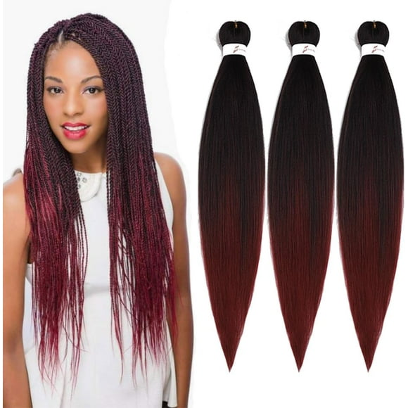 shiyou-Ombre Black to Burgundy Braiding Hair Pre Stretched Kanekalon Braids Hair Extensions 20 Inches(1B/900#-3Pcs)