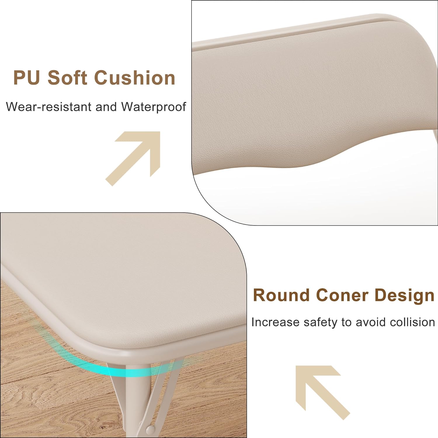 COZONY 3 Piece Kids Folding Table and Chair Set, Pu Soft Cushion, Portable Table and Chair Set for Playing, Reading, Eating, Beige