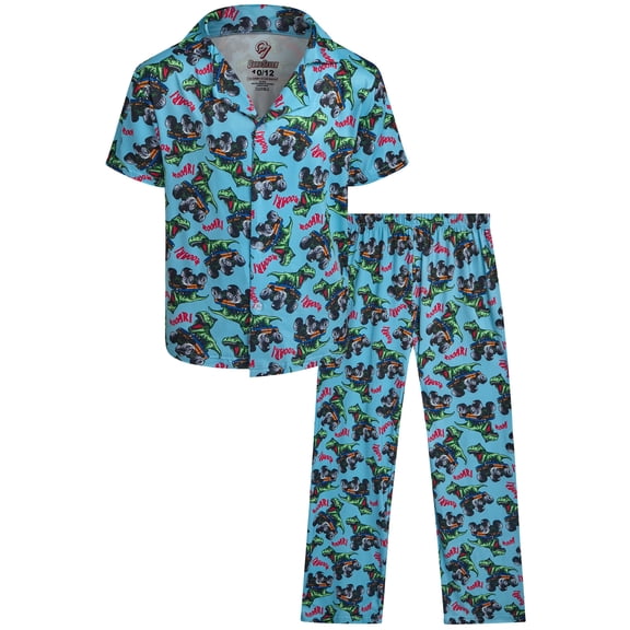 Quad Seven Boys Pajama Set Classic Button Down Sleep Shirt and Pajama Pants Sleepwear Set 2 Piece