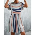 thumbnail image 4 of Jdlsppl Women's Short Sleeve Dress Sundress Ruched Vintage Stripe Printed Summer Thin Elegant Dresses Orange White X-Large, 4 of 4
