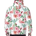 thumbnail image 7 of Picia Flamingo Flower Pattern Casual Men's Hoodie - Lightweight Hooded Sweatshirt with Kangaroo Pocket, Comfortable Pullover for Everyday, Travel-Large, 7 of 7