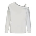 thumbnail image 5 of AXXD White Basic Crewneck Sweatshirts Women Summer 2024 Trendy Casual Solid One Shoulder Pullover Long Sleeve Top, 5 of 5