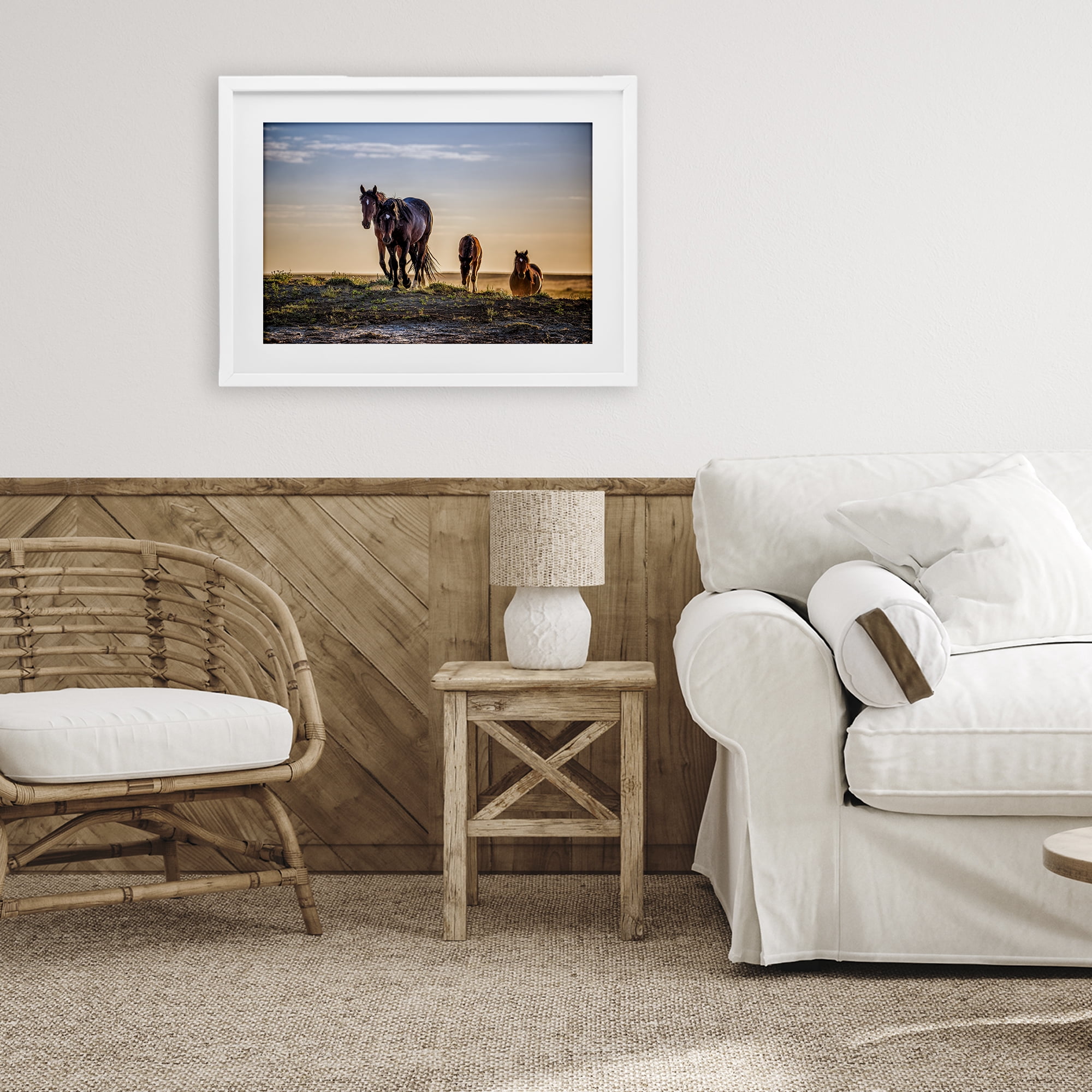 Stupell Industries Horses Coming Home White Framed Print Under Glass, design by Tim West