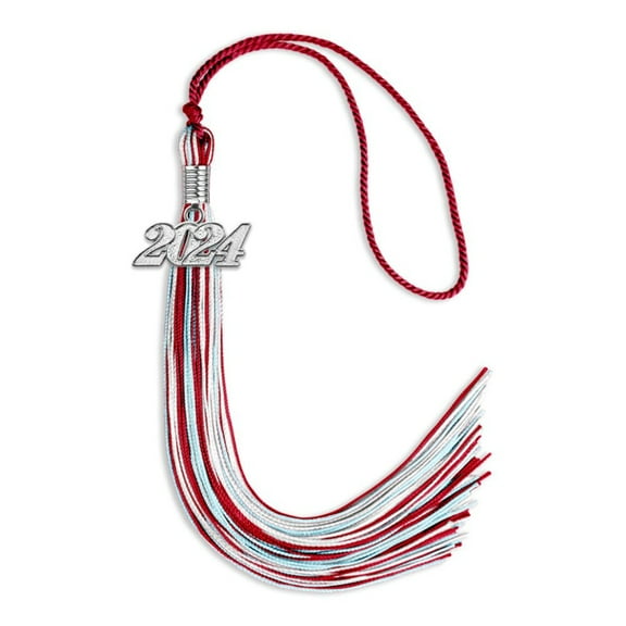 Endea Graduation Red/Light Blue/White Mixed Color Graduation Tassel with Silver Date Drop